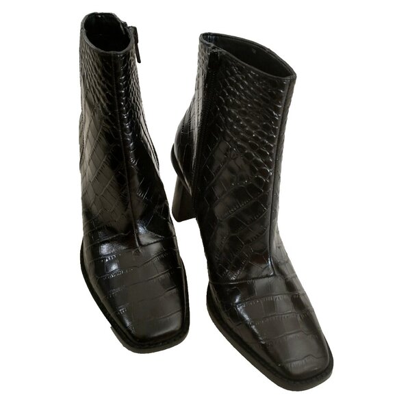 Gibson Latimer Vina Leather Croc Embossed Block Heel Ankle Boots - 7M - Picture 2 of 9